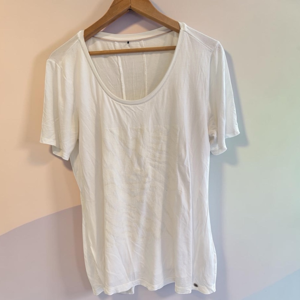 OLSEN White Essential Cotton Tee with Silver Logo Detail - Size M/L